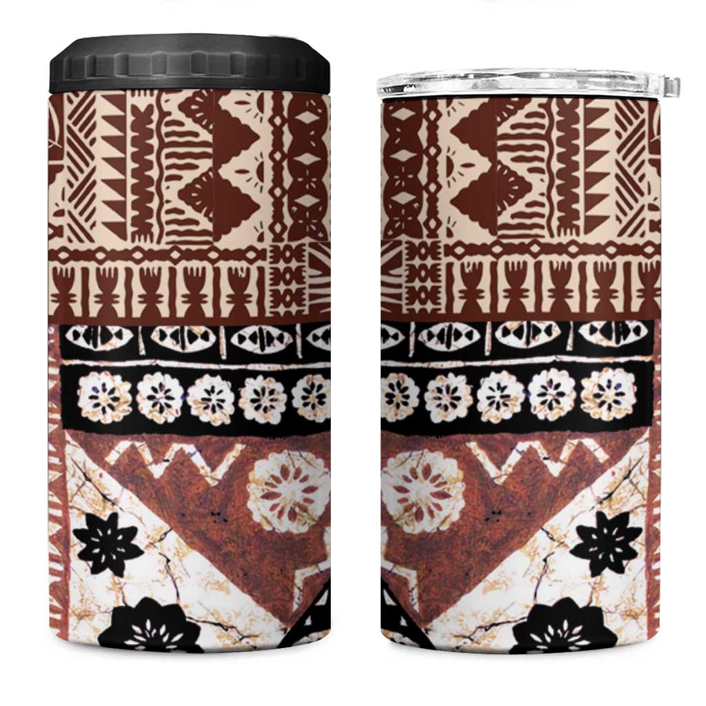 Bula Fiji 4 in 1 Can Cooler Tumbler Unique Masi Tapa Pattern