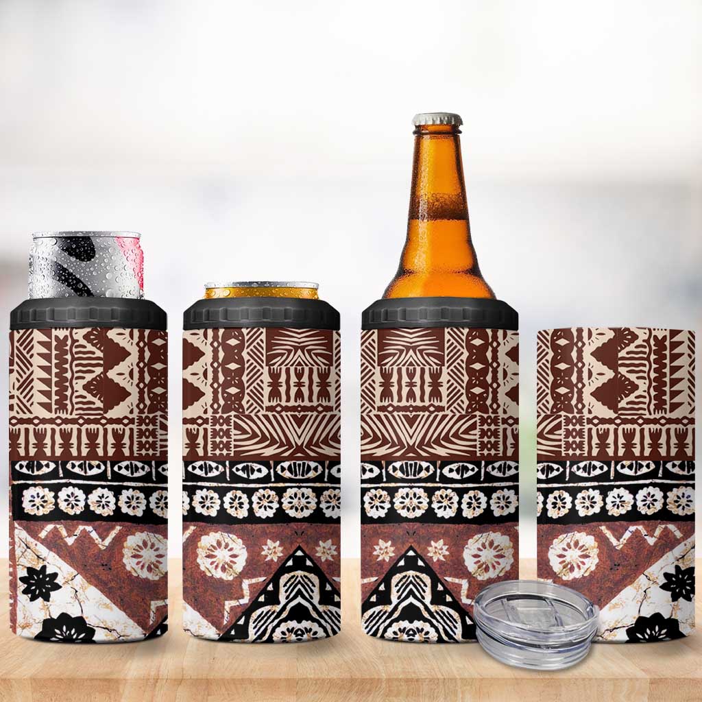 Bula Fiji 4 in 1 Can Cooler Tumbler Unique Masi Tapa Pattern