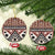 Brown Bula Fiji Ceramic Ornament Unique Masi Tapa Pattern