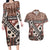 Bula Fiji Couples Matching Long Sleeve Bodycon Dress and Hawaiian Shirt Unique Masi Tapa Pattern LT14 Brown - Polynesian Pride