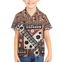 Bula Fiji Family Matching Off Shoulder Long Sleeve Dress and Hawaiian Shirt Unique Masi Tapa Pattern LT14 Son's Shirt Brown - Polynesian Pride