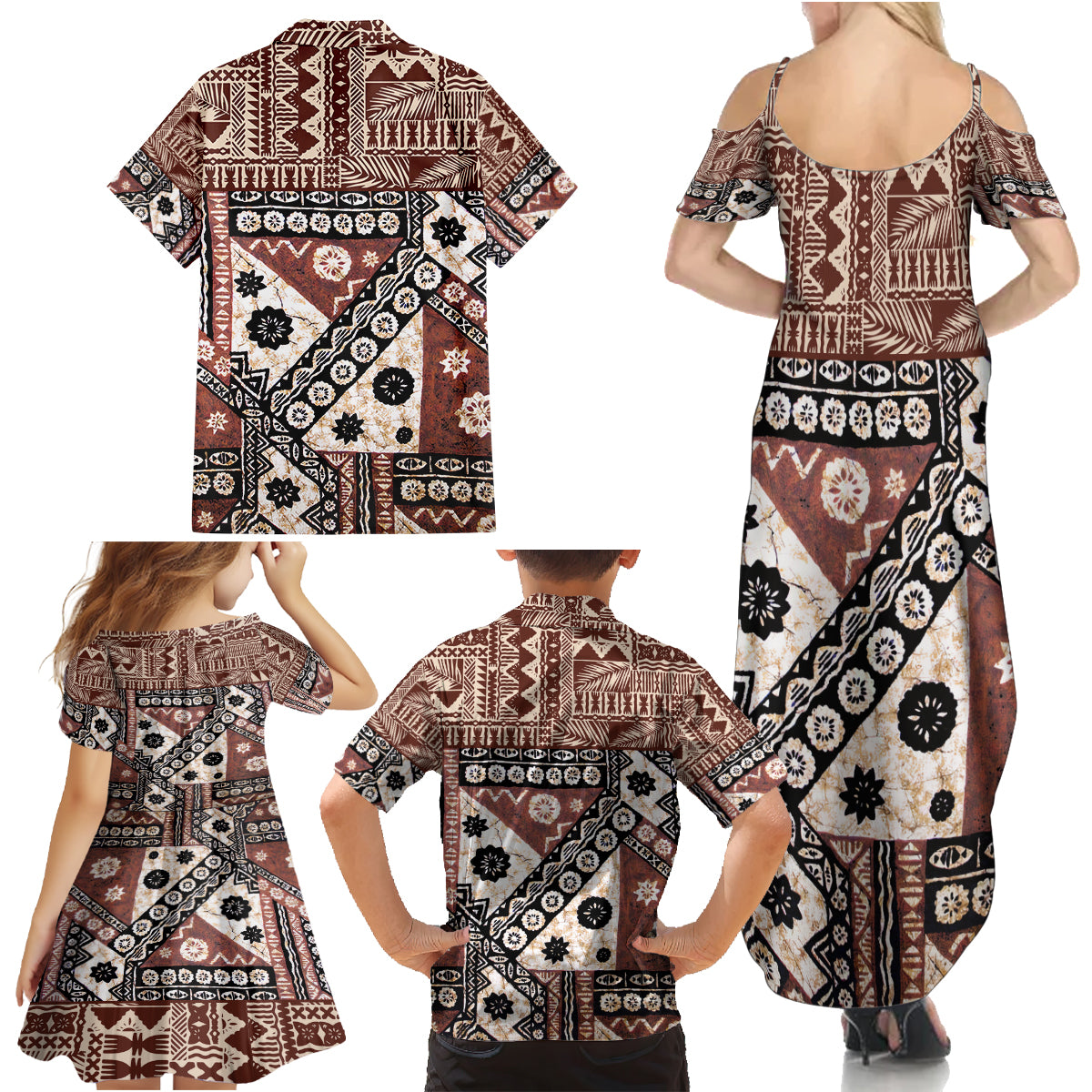 Bula Fiji Family Matching Summer Maxi Dress and Hawaiian Shirt Unique Masi Tapa Pattern LT14 - Polynesian Pride