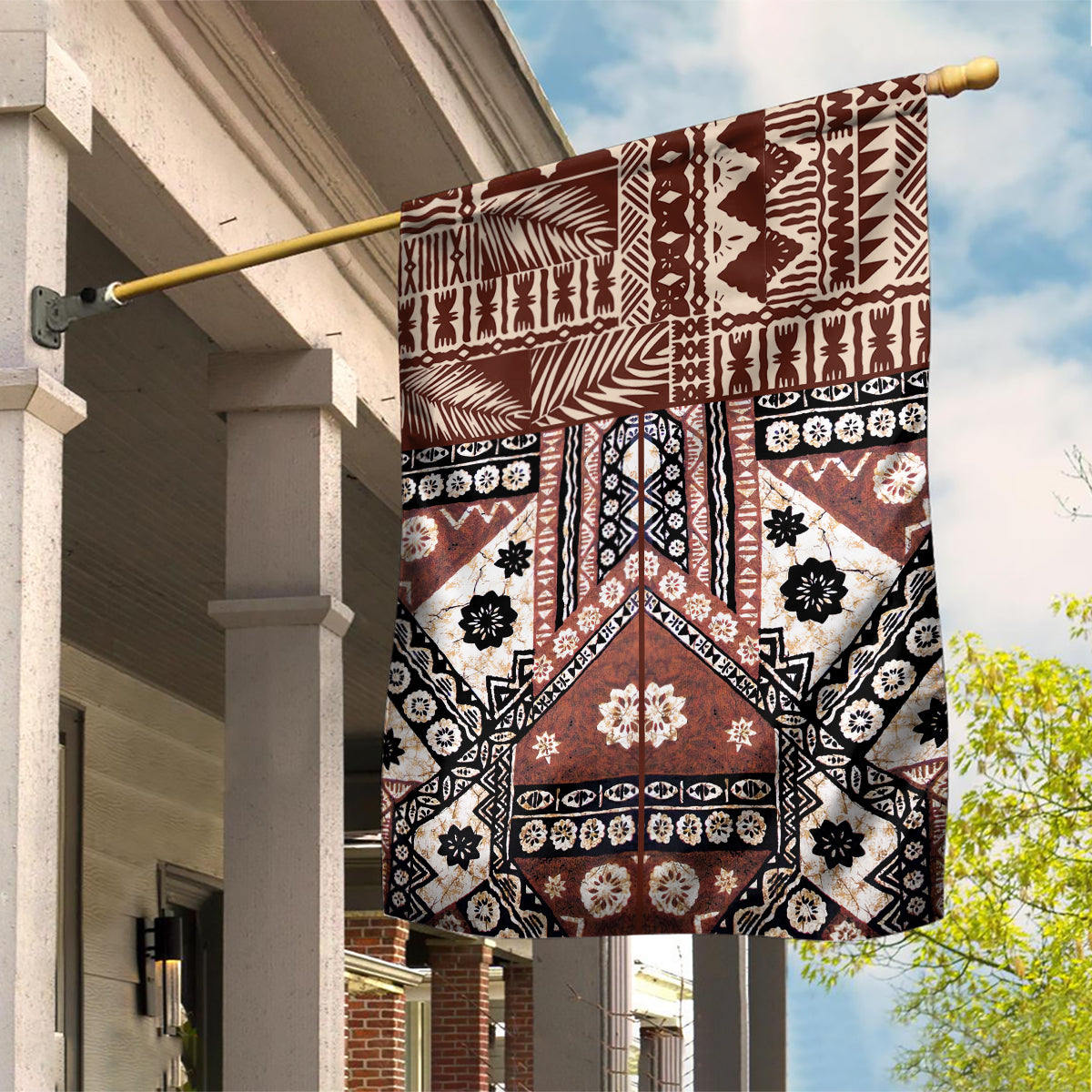 Bula Fiji Garden Flag Unique Masi Tapa Pattern LT14 House Flag Brown - Polynesian Pride