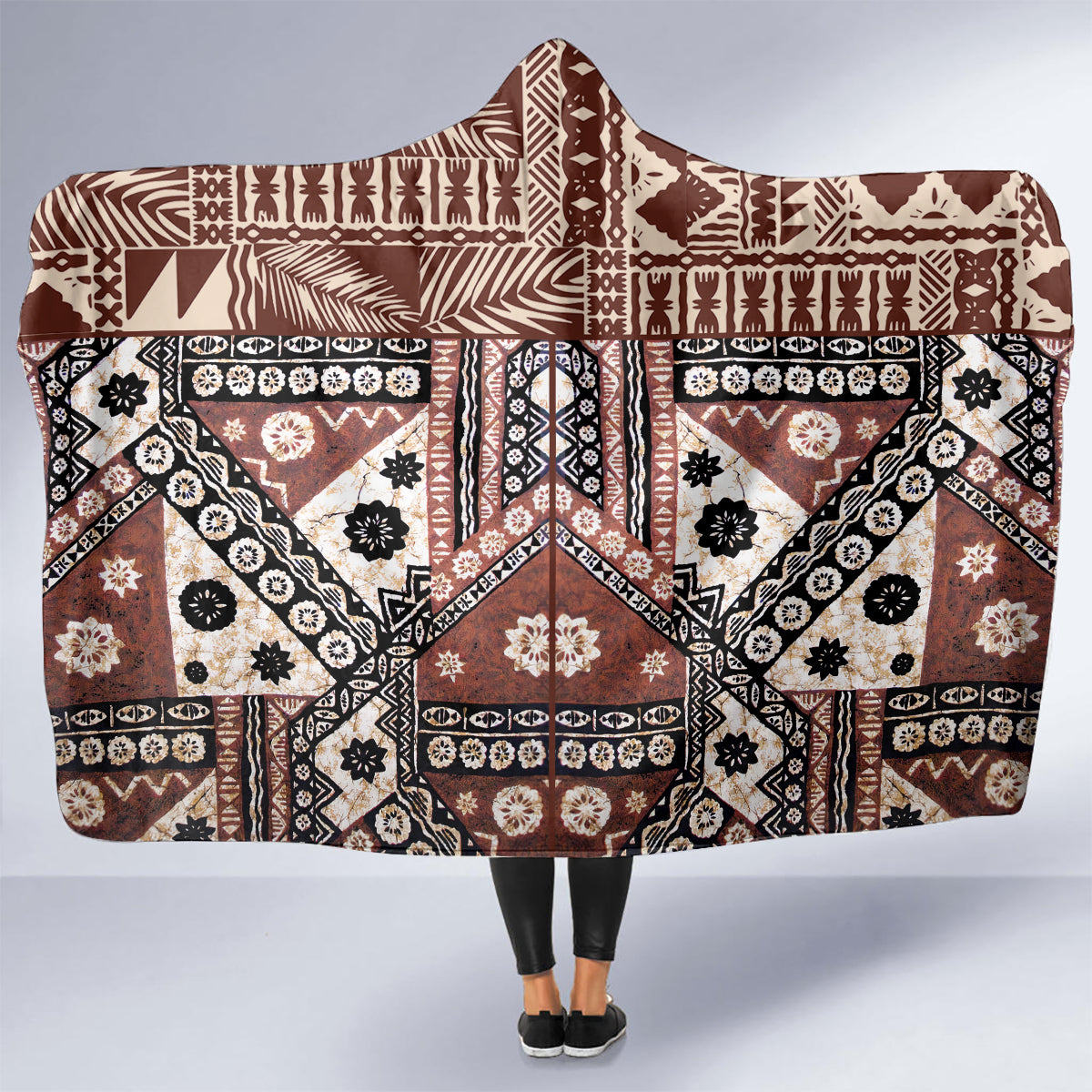 Bula Fiji Hooded Blanket Unique Masi Tapa Pattern LT14 - Polynesian Pride