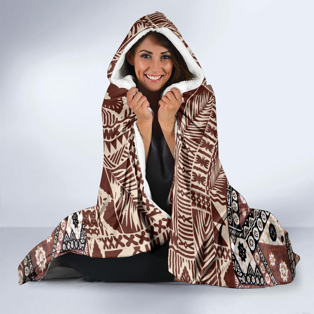 Bula Fiji Hooded Blanket Unique Masi Tapa Pattern LT14 - Polynesian Pride