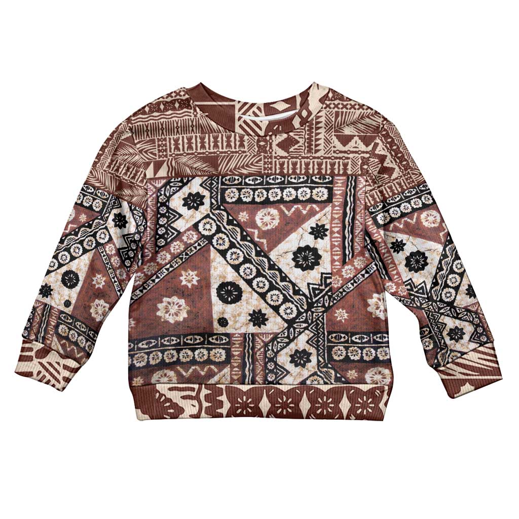 Brown Bula Fiji Kid Ugly Christmas Sweater Unique Masi Tapa Pattern