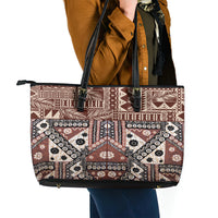 Bula Fiji Leather Tote Bag Unique Masi Tapa Pattern LT14 - Polynesian Pride