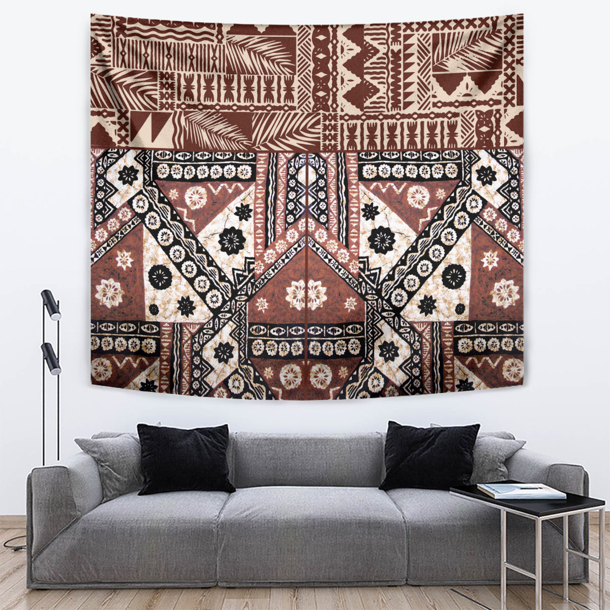 Bula Fiji Tapestry Unique Masi Tapa Pattern LT14 Brown - Polynesian Pride