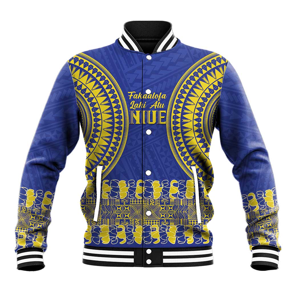 Fakaalofa Lahi Atu Niue Baseball Jacket Siapo Pattern With Puakenikeni LT14 Unisex Blue - Polynesian Pride