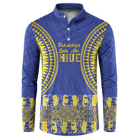 Fakaalofa Lahi Atu Niue Button Sweatshirt Siapo Pattern With Puakenikeni LT14 Blue - Polynesian Pride