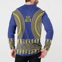 Fakaalofa Lahi Atu Niue Button Sweatshirt Siapo Pattern With Puakenikeni LT14 - Polynesian Pride