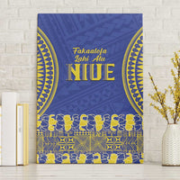 Fakaalofa Lahi Atu Niue Canvas Wall Art Siapo Pattern With Puakenikeni LT14 Without Frame Blue - Polynesian Pride
