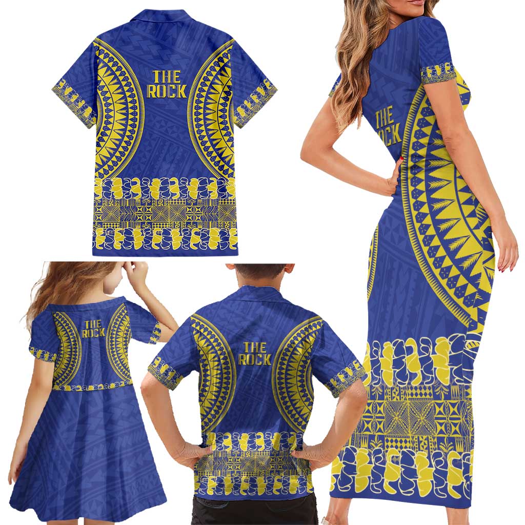 Fakaalofa Lahi Atu Niue Family Matching Short Sleeve Bodycon Dress and Hawaiian Shirt Siapo Pattern With Puakenikeni