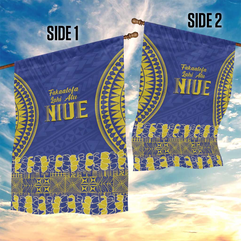 Fakaalofa Lahi Atu Niue Garden Flag Siapo Pattern With Puakenikeni LT14 - Polynesian Pride
