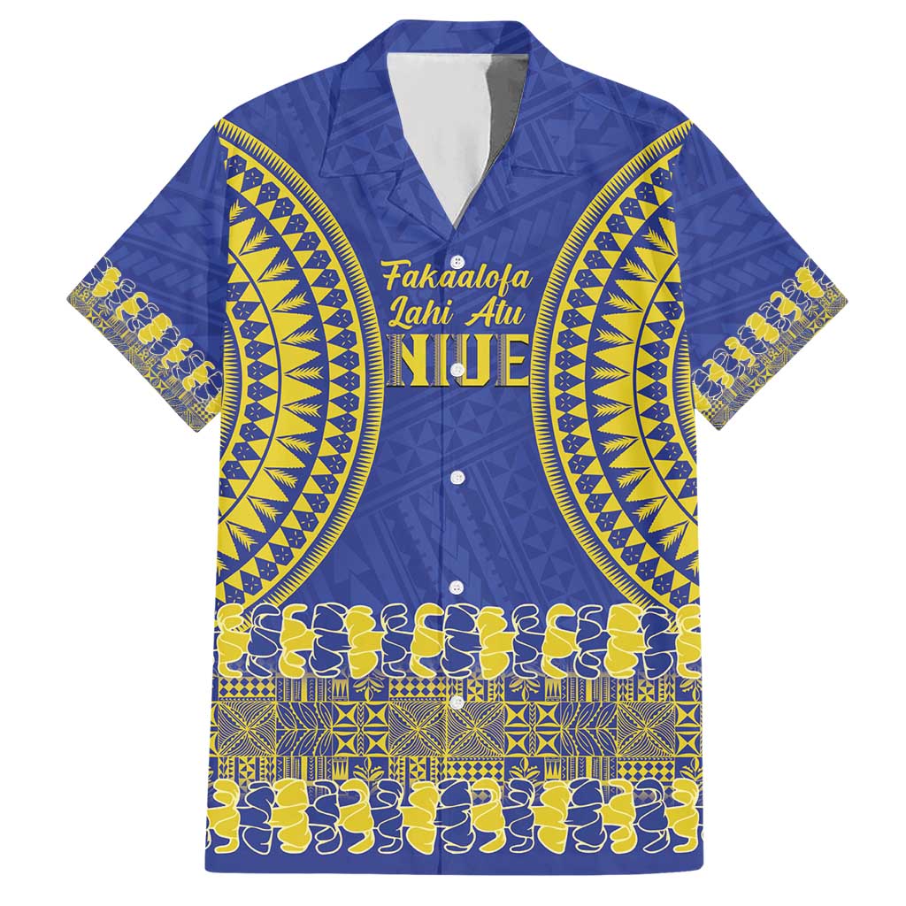 Fakaalofa Lahi Atu Niue Hawaiian Shirt Siapo Pattern With Puakenikeni LT14 Blue - Polynesian Pride