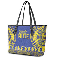 Fakaalofa Lahi Atu Niue Leather Tote Bag Siapo Pattern With Puakenikeni LT14 - Polynesian Pride
