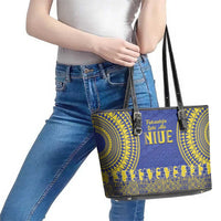 Fakaalofa Lahi Atu Niue Leather Tote Bag Siapo Pattern With Puakenikeni LT14 - Polynesian Pride