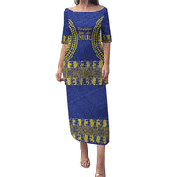 Fakaalofa Lahi Atu Niue Puletasi Siapo Pattern With Puakenikeni LT14 Long Dress Blue - Polynesian Pride