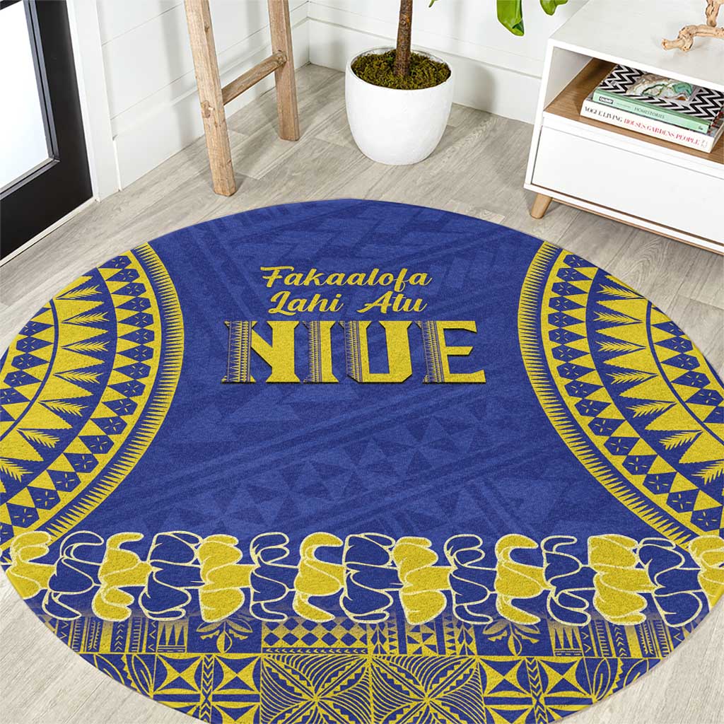 Fakaalofa Lahi Atu Niue Round Carpet Siapo Pattern With Puakenikeni