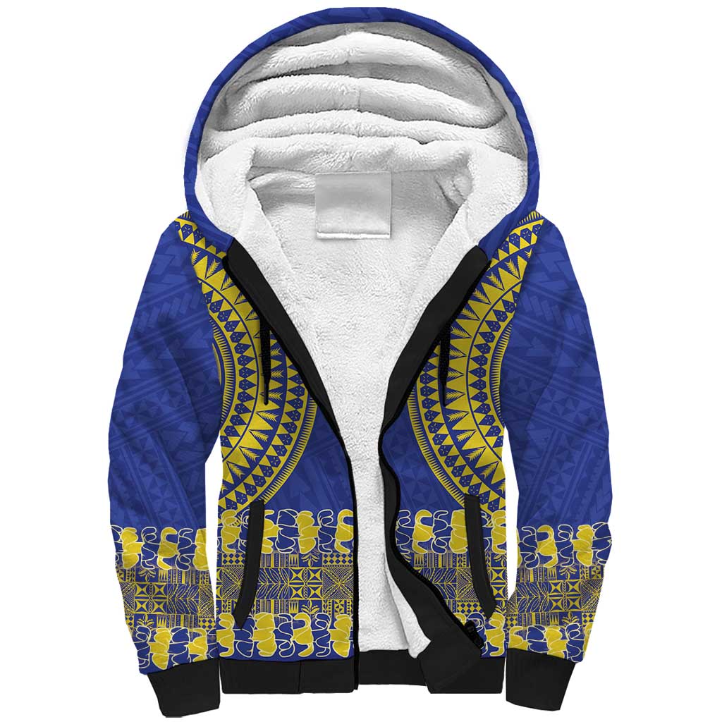 Fakaalofa Lahi Atu Niue Sherpa Hoodie Siapo Pattern With Puakenikeni LT14 Unisex Blue - Polynesian Pride