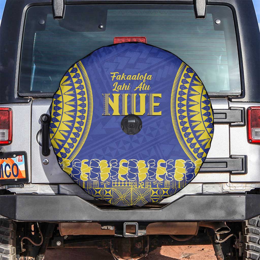 Fakaalofa Lahi Atu Niue Spare Tire Cover Siapo Pattern With Puakenikeni LT14 Blue - Polynesian Pride