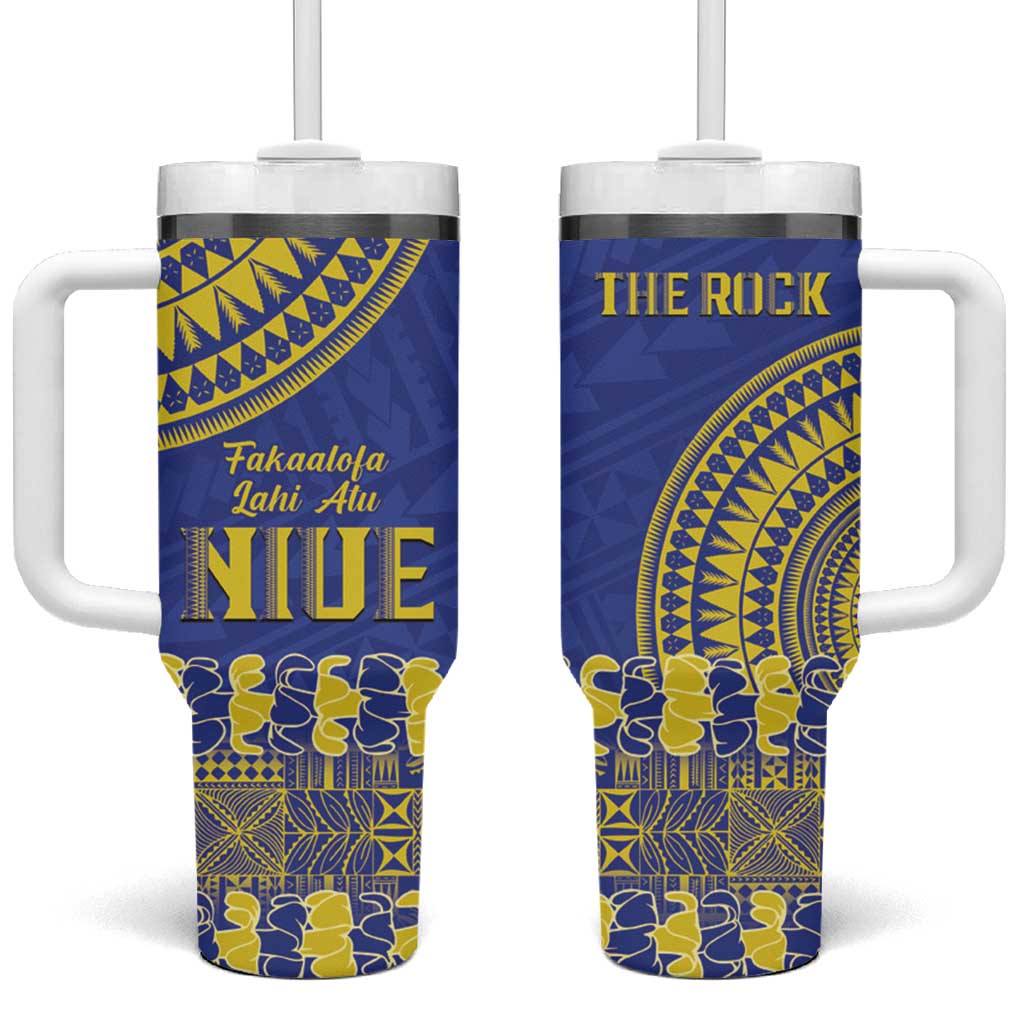 Fakaalofa Lahi Atu Niue Tumbler With Handle Siapo Pattern With Puakenikeni LT14 One Size: 40 oz Blue - Polynesian Pride