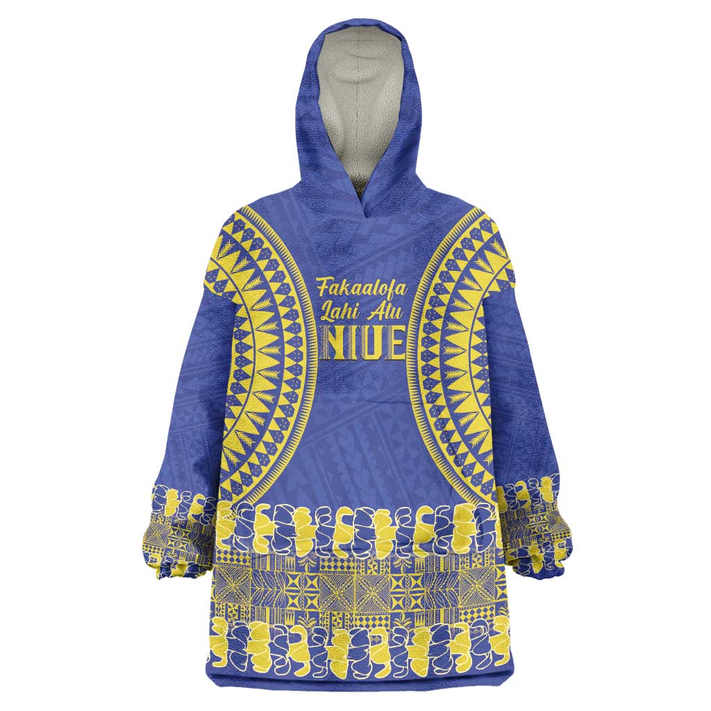 Fakaalofa Lahi Atu Niue Wearable Blanket Hoodie Siapo Pattern With Puakenikeni