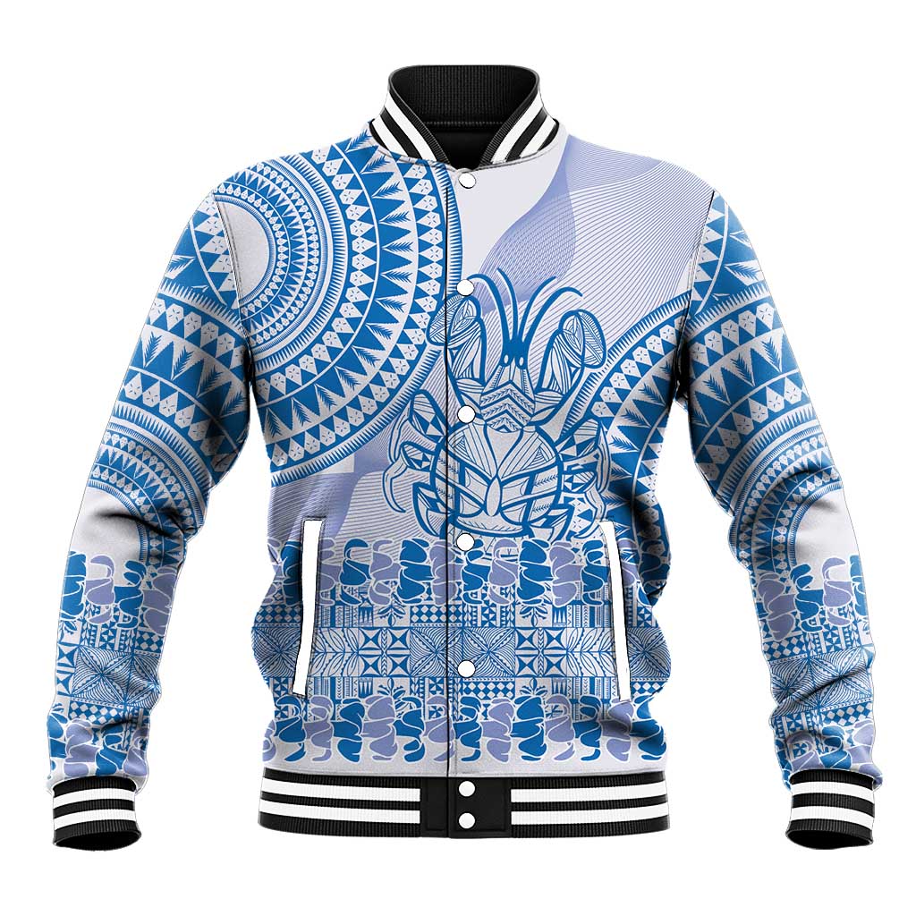 Niue Language Week Baseball Jacket The Rock Coconut Crab - Siapo Blue Pastel LT14 Unisex Blue - Polynesian Pride