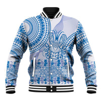 Niue Language Week Baseball Jacket The Rock Coconut Crab - Siapo Blue Pastel LT14 Unisex Blue - Polynesian Pride