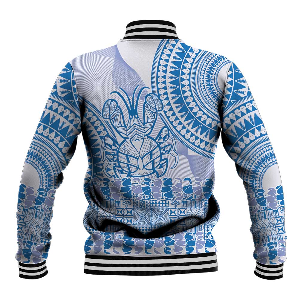 Niue Language Week Baseball Jacket The Rock Coconut Crab - Siapo Blue Pastel LT14 - Polynesian Pride