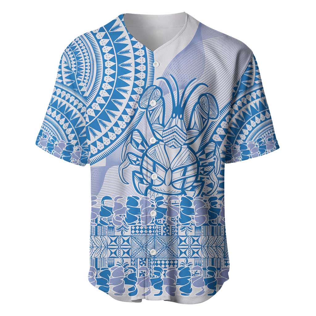 Niue Language Week Baseball Jersey The Rock Coconut Crab - Siapo Blue Pastel