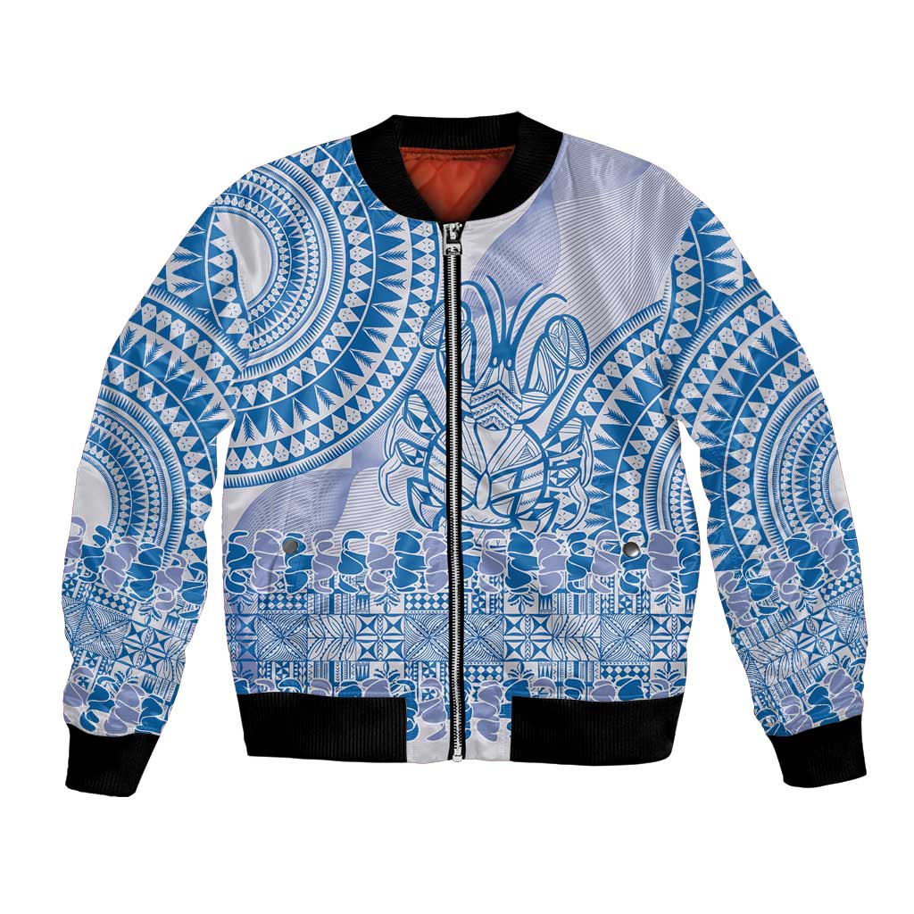 Niue Language Week Bomber Jacket The Rock Coconut Crab - Siapo Blue Pastel