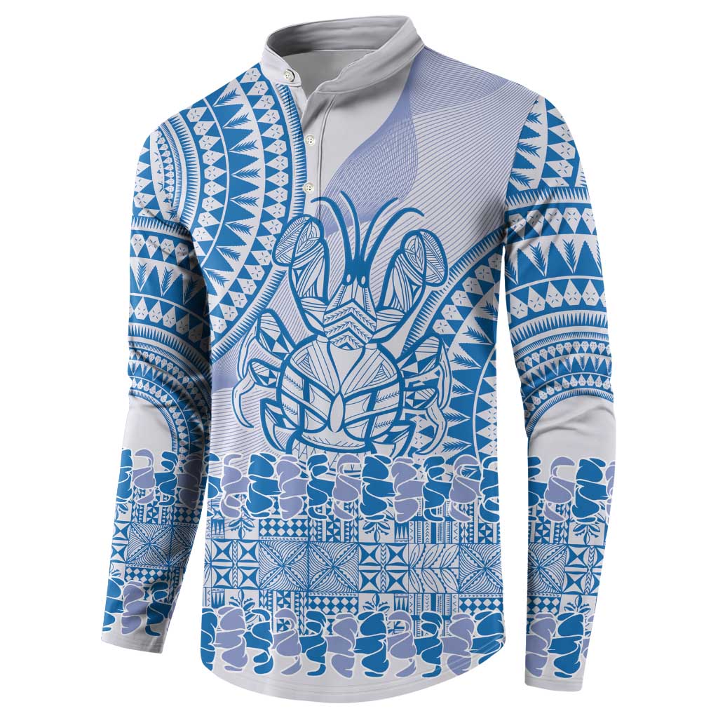 Niue Language Week Button Sweatshirt The Rock Coconut Crab - Siapo Blue Pastel LT14 - Polynesian Pride
