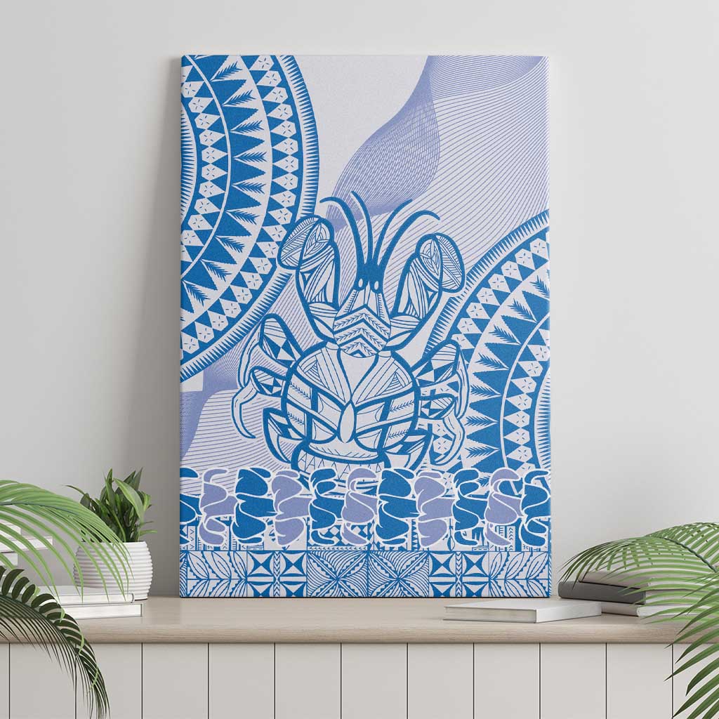 Niue Language Week Canvas Wall Art The Rock Coconut Crab - Siapo Blue Pastel LT14 - Polynesian Pride