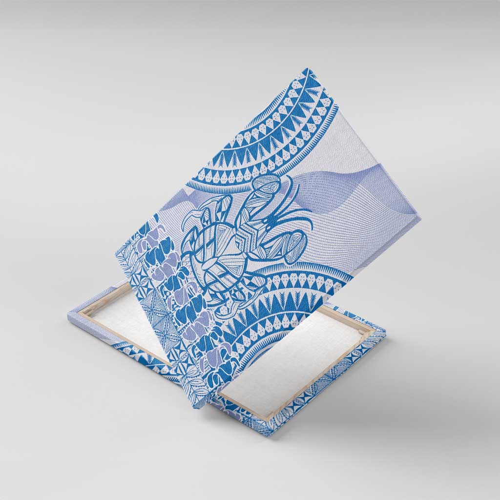Niue Language Week Canvas Wall Art The Rock Coconut Crab - Siapo Blue Pastel LT14 With Frame Blue - Polynesian Pride