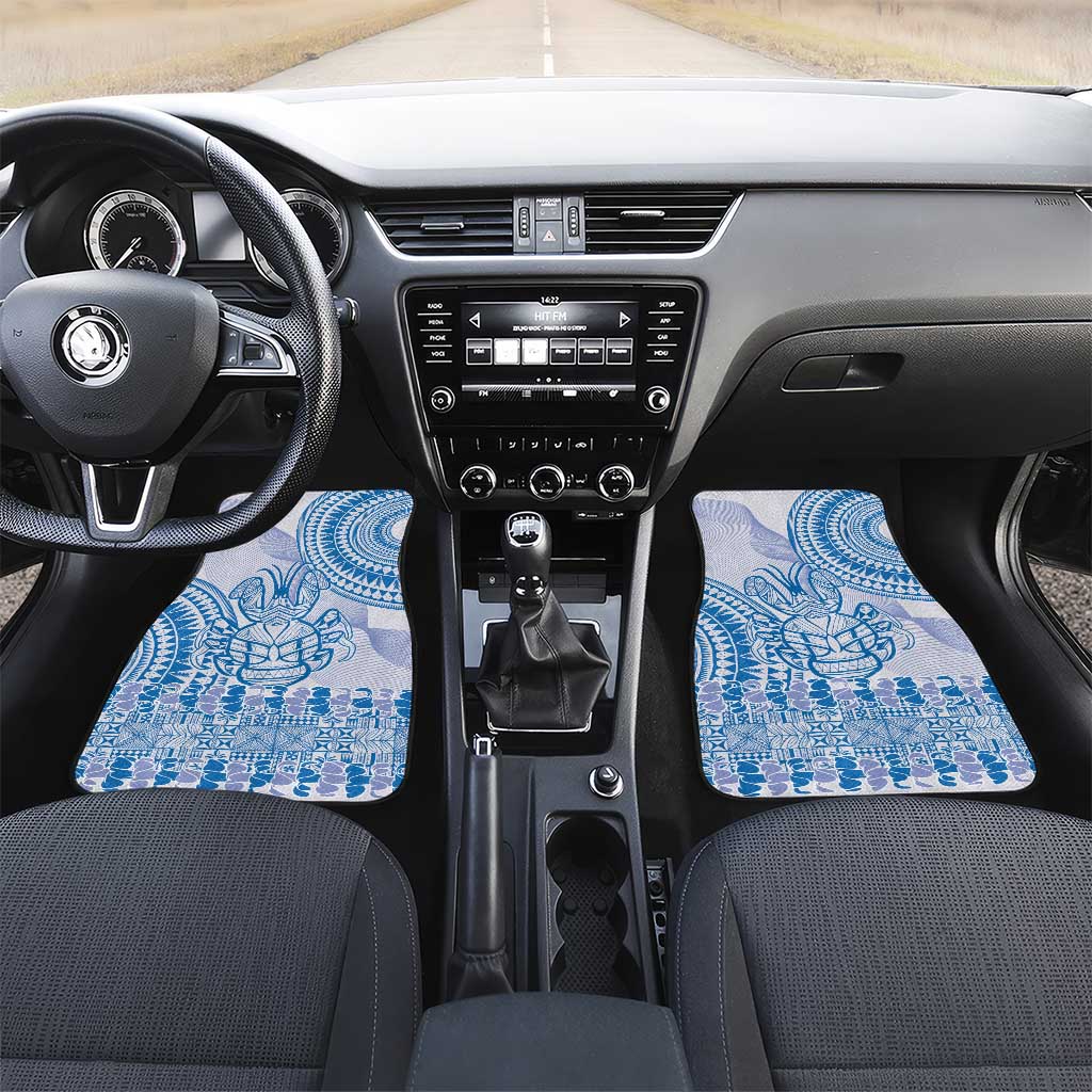 Niue Language Week Car Mats The Rock Coconut Crab - Siapo Blue Pastel LT14 Set 2pcs - Front Blue - Polynesian Pride