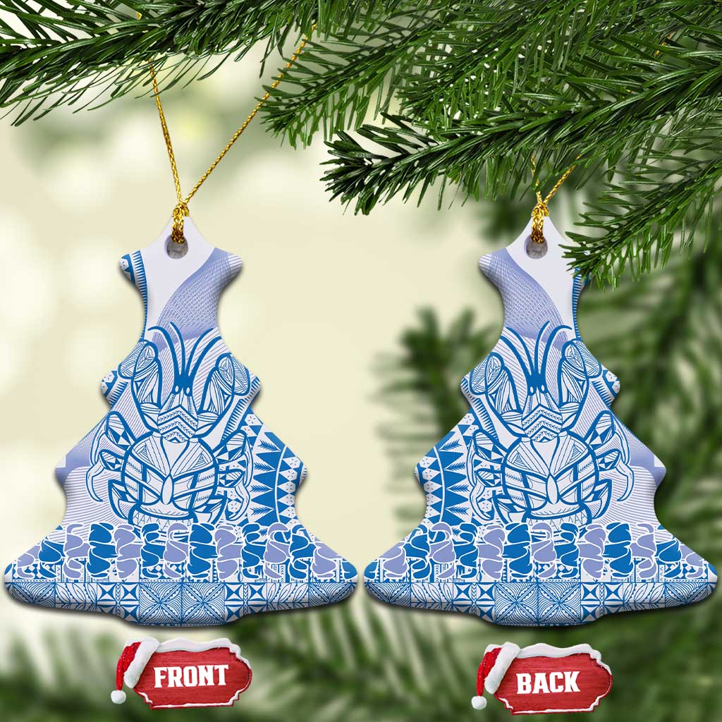 Niue Language Week Ceramic Ornament The Rock Coconut Crab - Siapo Blue Pastel LT14 Christmas Tree Blue - Polynesian Pride