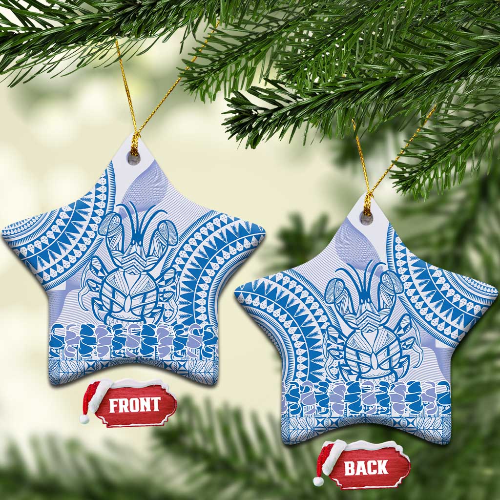 Niue Language Week Ceramic Ornament The Rock Coconut Crab - Siapo Blue Pastel LT14 Star Blue - Polynesian Pride