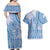 Niue Language Week Couples Matching Off Shoulder Maxi Dress and Hawaiian Shirt The Rock Coconut Crab - Siapo Blue Pastel