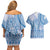 Niue Language Week Couples Matching Off Shoulder Short Dress and Hawaiian Shirt The Rock Coconut Crab - Siapo Blue Pastel