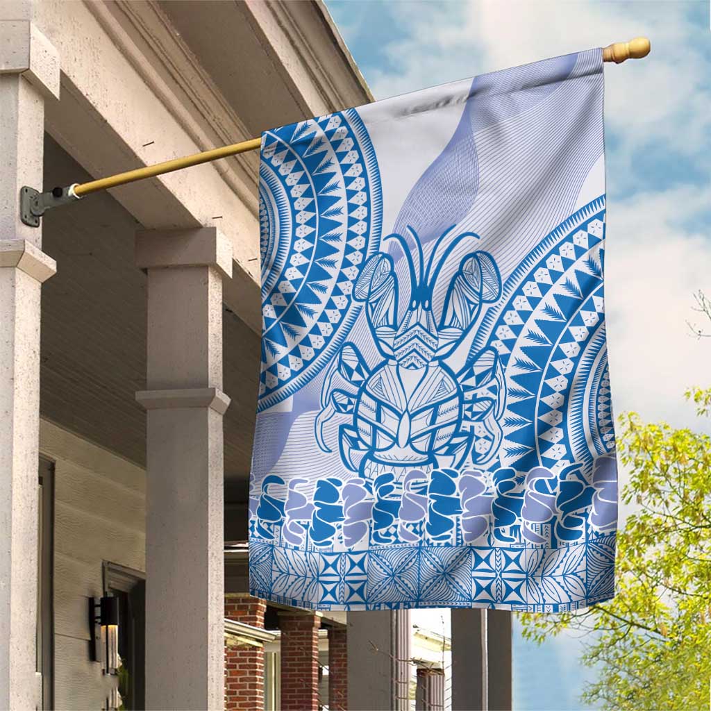 Niue Language Week Garden Flag The Rock Coconut Crab - Siapo Blue Pastel LT14 House Flag Blue - Polynesian Pride