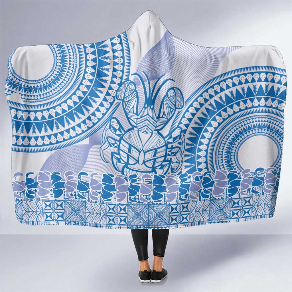 Niue Language Week Hooded Blanket The Rock Coconut Crab - Siapo Blue Pastel LT14 One Size Blue - Polynesian Pride