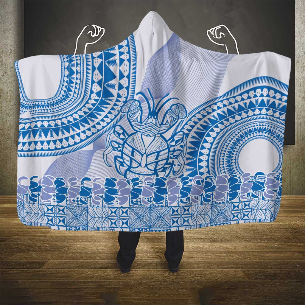 Niue Language Week Hooded Blanket The Rock Coconut Crab - Siapo Blue Pastel LT14 - Polynesian Pride