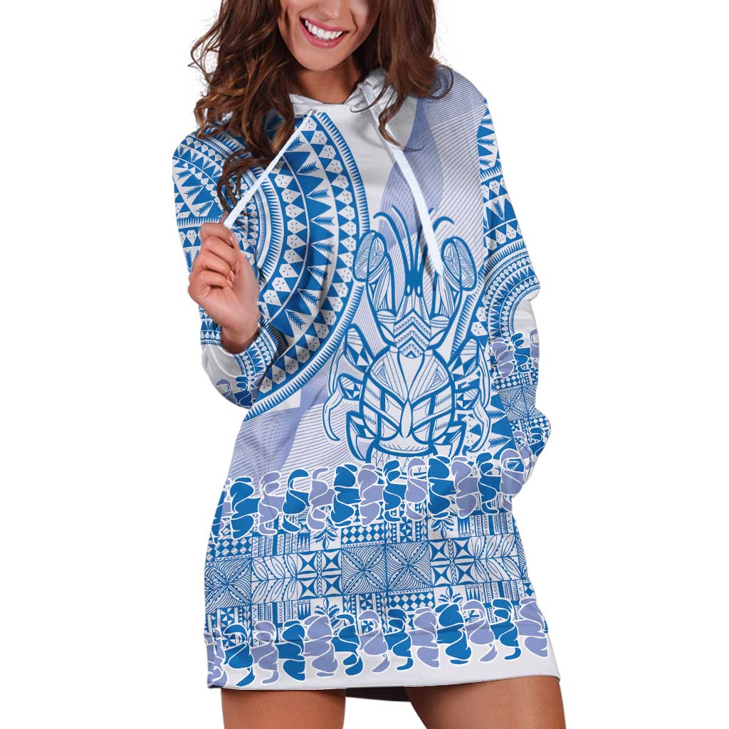 Niue Language Week Hoodie Dress The Rock Coconut Crab - Siapo Blue Pastel