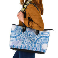 Niue Language Week Leather Tote Bag The Rock Coconut Crab - Siapo Blue Pastel LT14 Blue - Polynesian Pride