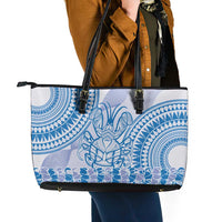 Niue Language Week Leather Tote Bag The Rock Coconut Crab - Siapo Blue Pastel LT14 - Polynesian Pride