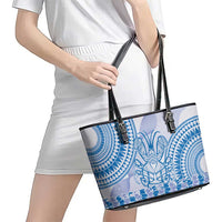 Niue Language Week Leather Tote Bag The Rock Coconut Crab - Siapo Blue Pastel LT14 - Polynesian Pride
