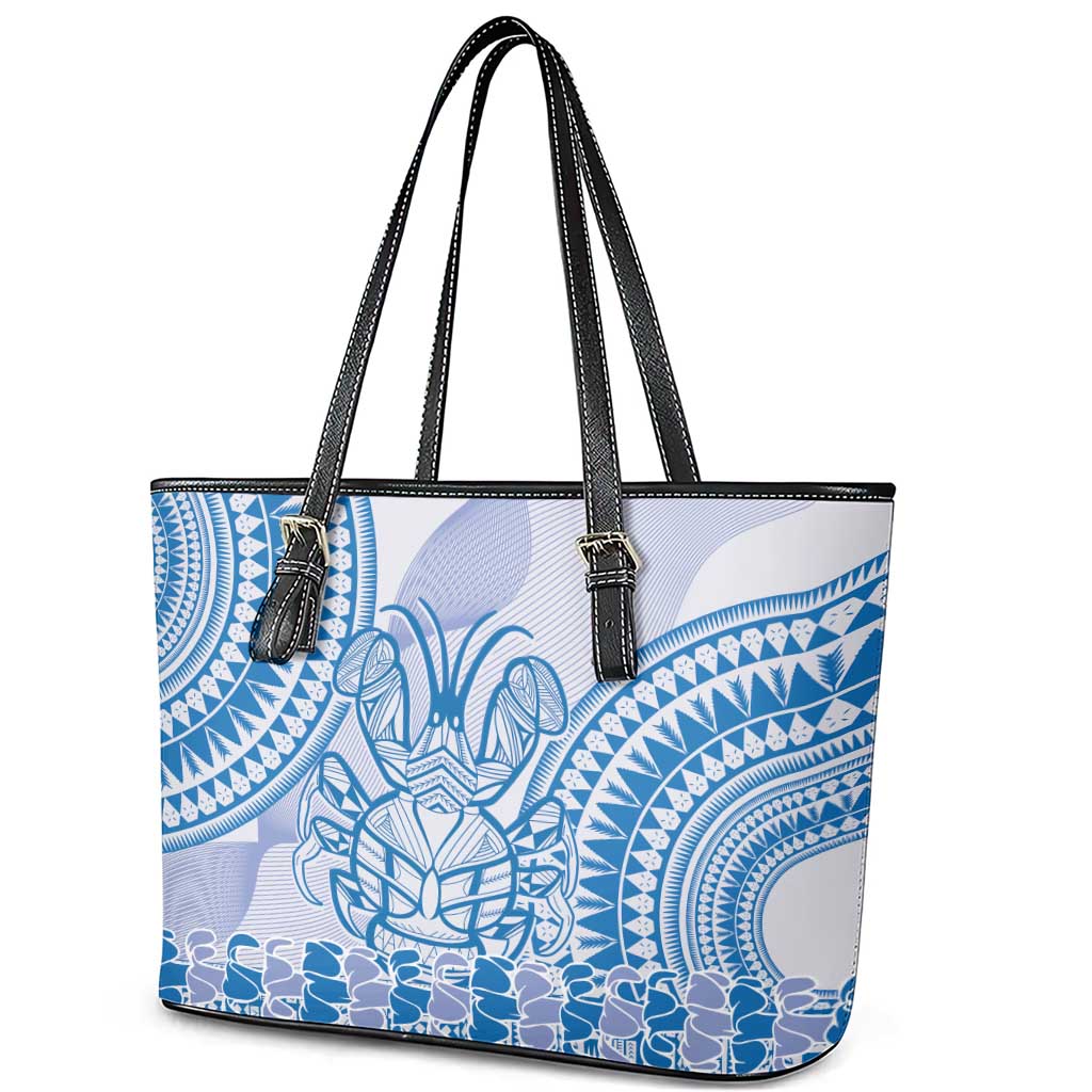 Niue Language Week Leather Tote Bag The Rock Coconut Crab - Siapo Blue Pastel LT14 - Polynesian Pride