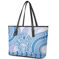Niue Language Week Leather Tote Bag The Rock Coconut Crab - Siapo Blue Pastel LT14 - Polynesian Pride