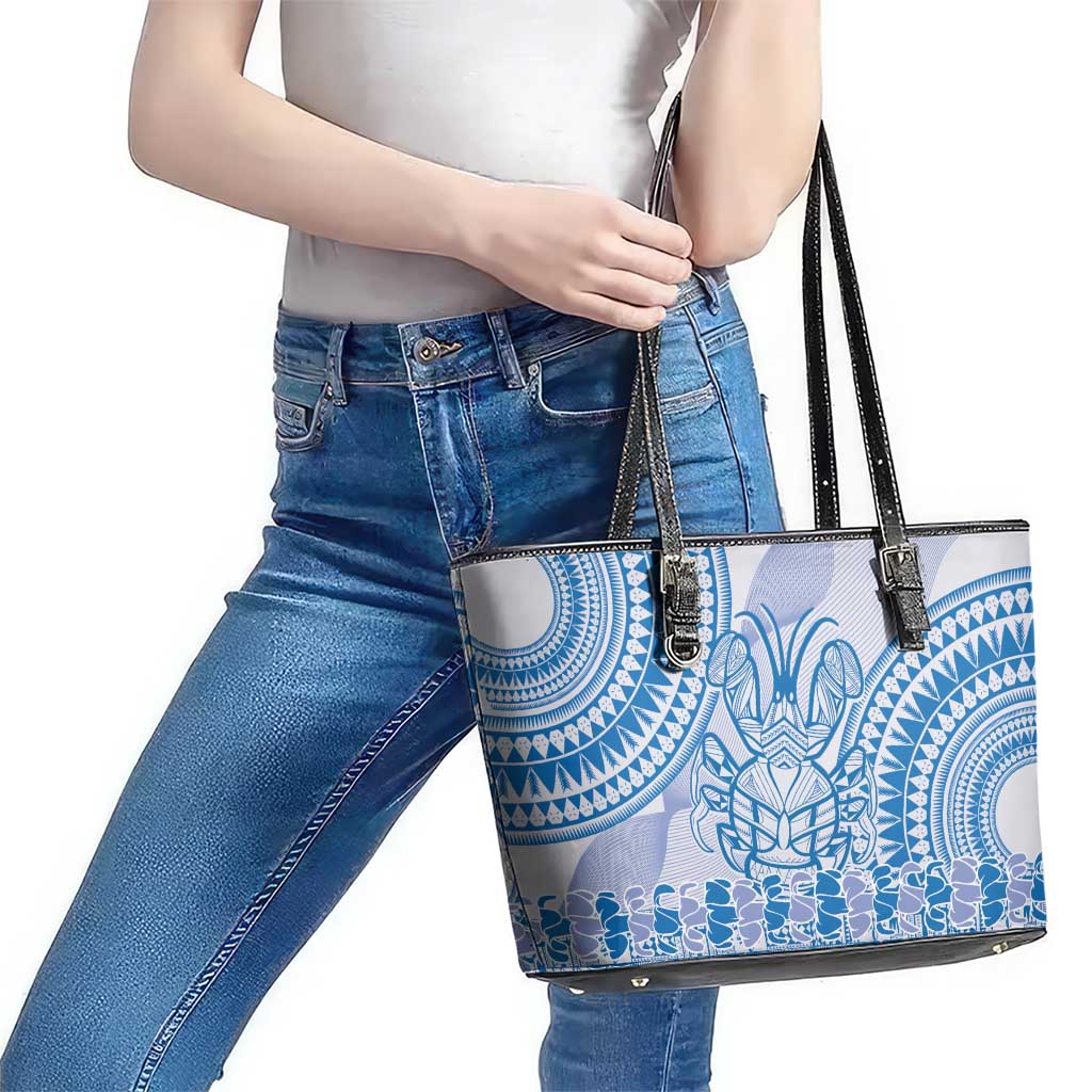 Niue Language Week Leather Tote Bag The Rock Coconut Crab - Siapo Blue Pastel LT14 - Polynesian Pride